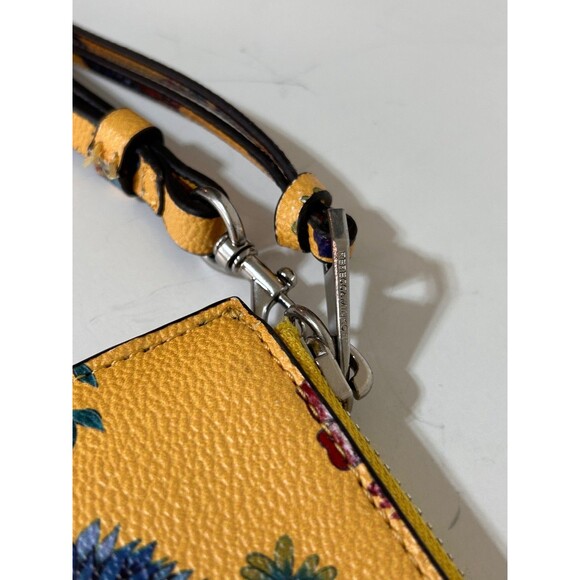 REBECCA MINKOFF Leather CLUTCH Yellow Blue Floral Wallet Credit Card Wristlet - Picture 6 of 11